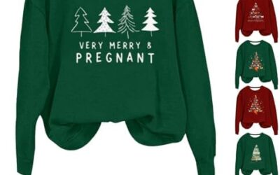 Homisy 2023 Very Merry&Pregnant Sweatshirt for Women Christmas Tree Printed Long Sleeve Shirts Casual Loose Cute Hoilday Tops